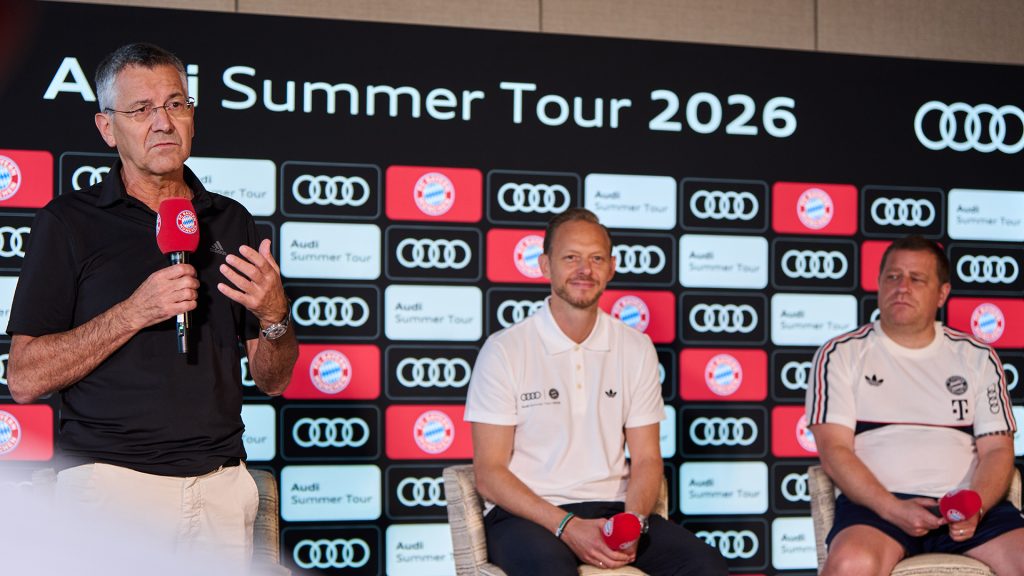 Herbert Hainer, Rouven Kasper and Max Eberl speak at a press conference