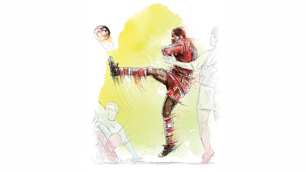 Illustration of Sammy Kuffour making a clearance