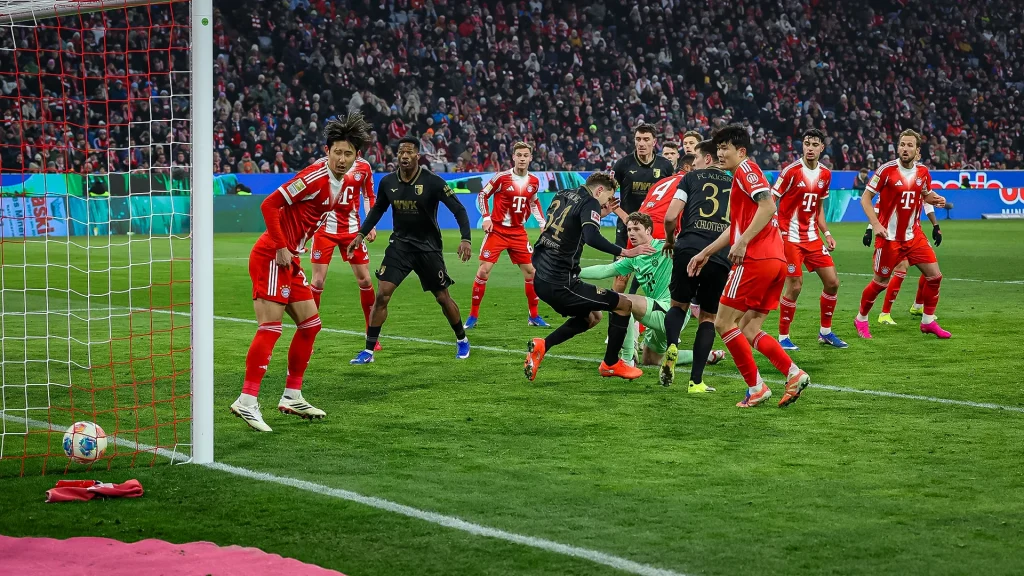 Arthur Chavers equalises during FC Bayern's Bundesliga home match against FC Augsburg