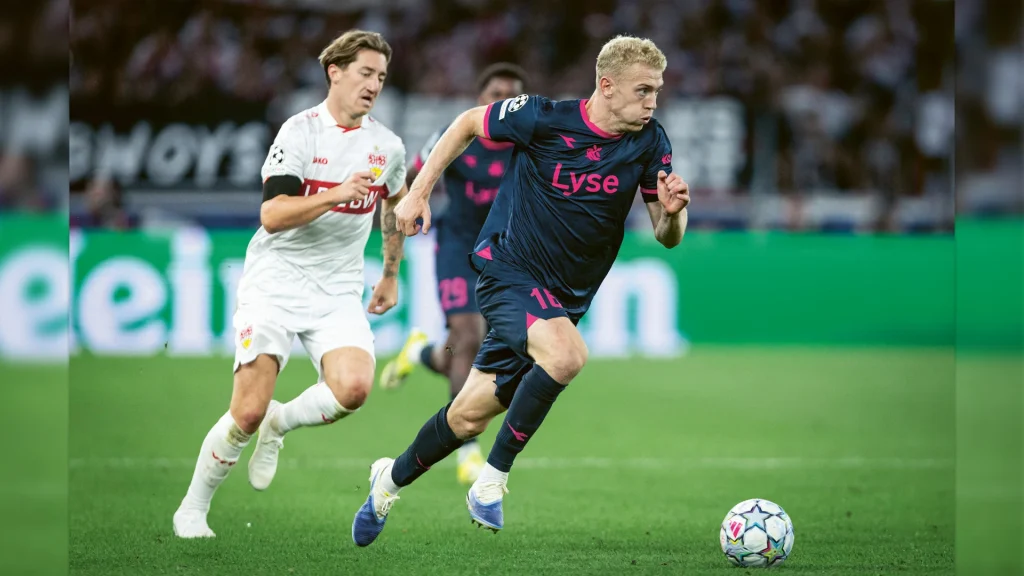 Viking's Henrik Bjordal and Stuttgart's Angelo Stiller in the Champions League match.