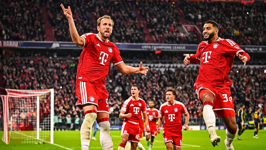 Harry Kane jubelt während des Champions League-Heimspiels des FC Bayern gegen den FC Arsenal